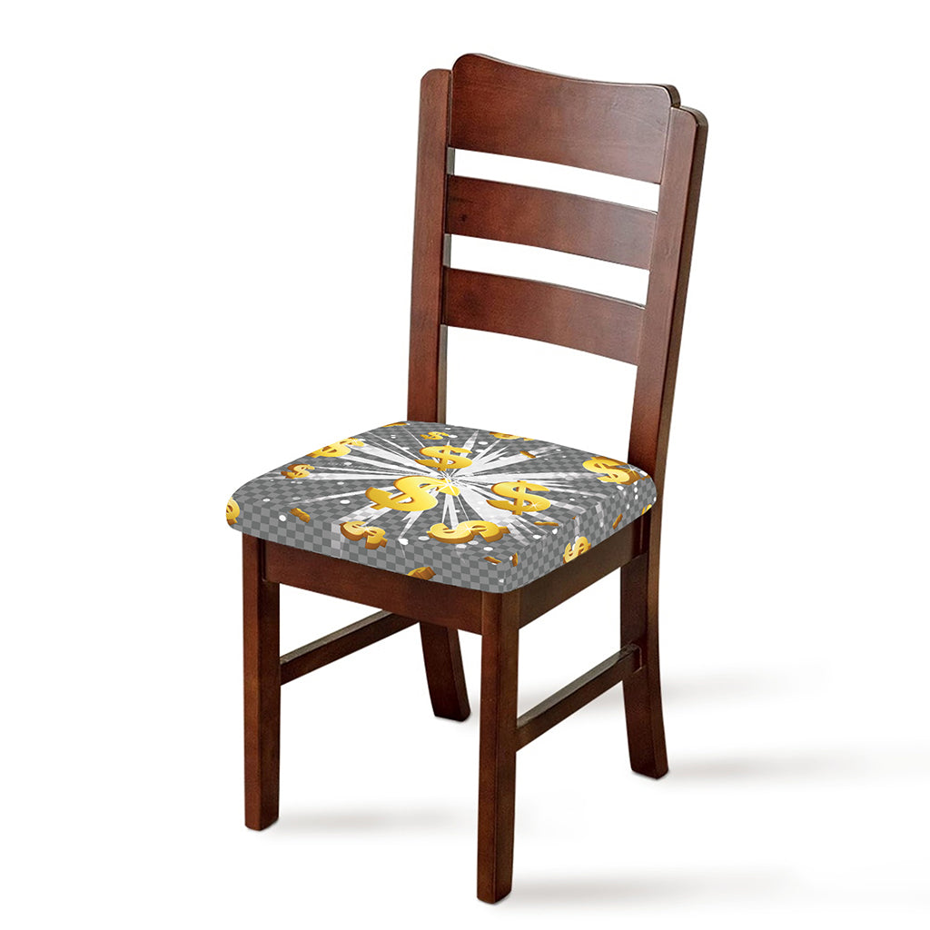 Golden Dollar Sign Explosion Print Chair Cushion Cover