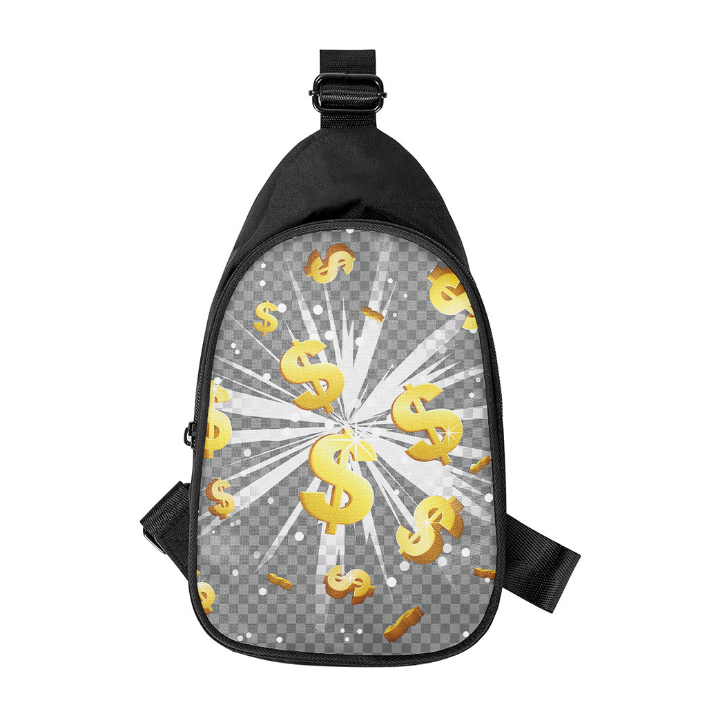 Golden Dollar Sign Explosion Print Chest Bag