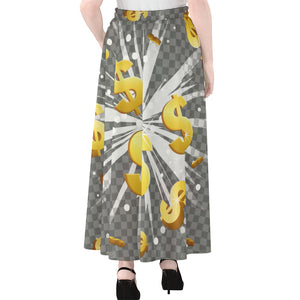 Golden Dollar Sign Explosion Print Chiffon Maxi Skirt