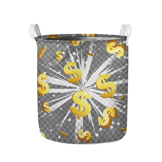 Golden Dollar Sign Explosion Print Collapsible Laundry Basket