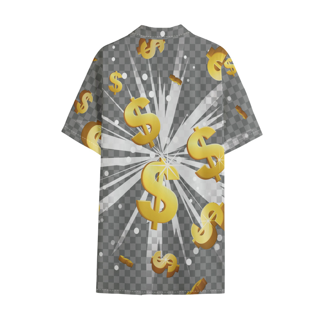 Golden Dollar Sign Explosion Print Cotton Hawaiian Shirt