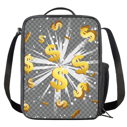 Golden Dollar Sign Explosion Print Crossbody Lunch Bag