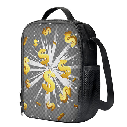 Golden Dollar Sign Explosion Print Crossbody Lunch Bag