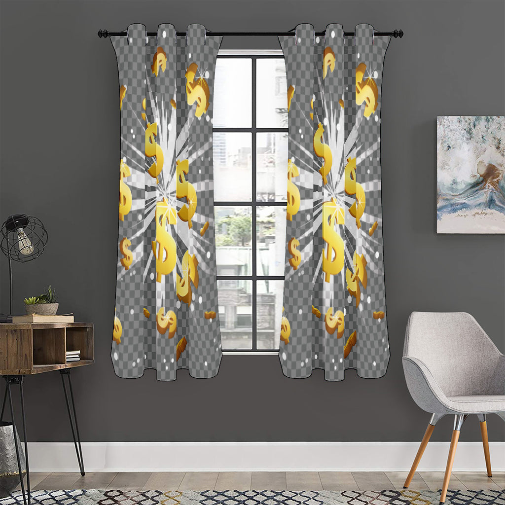 Golden Dollar Sign Explosion Print Curtain