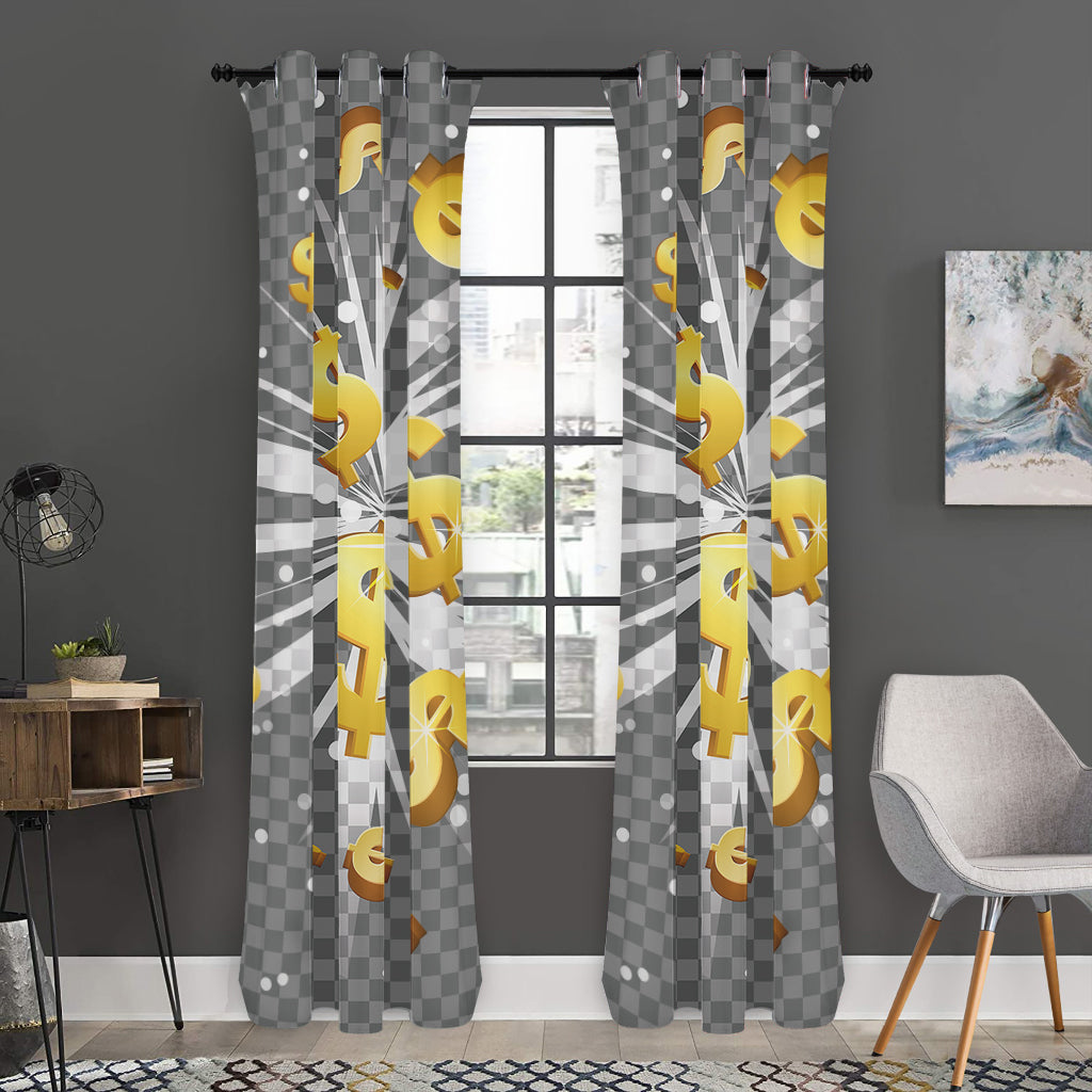 Golden Dollar Sign Explosion Print Curtain