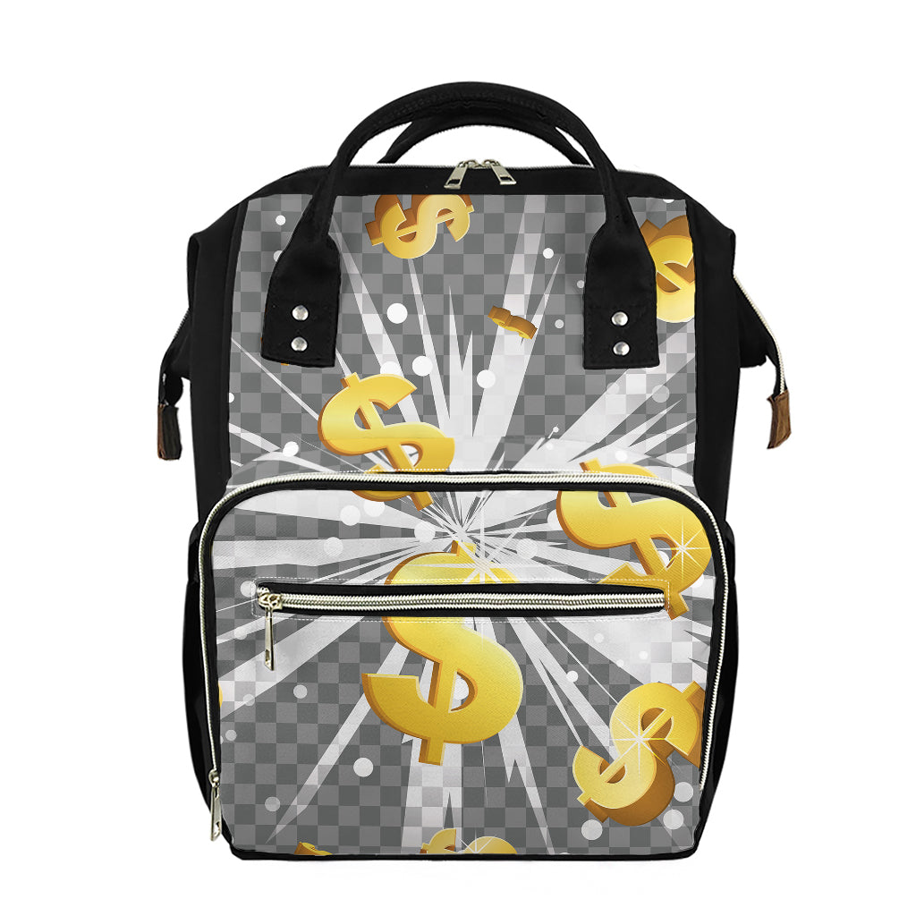 Golden Dollar Sign Explosion Print Diaper Bag