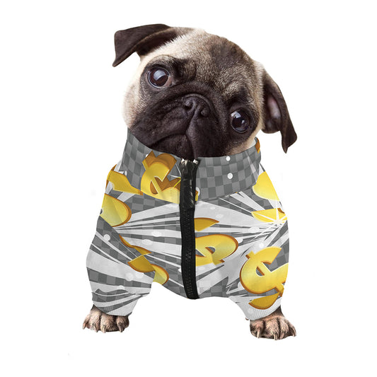 Golden Dollar Sign Explosion Print Dog Zip Up Jacket