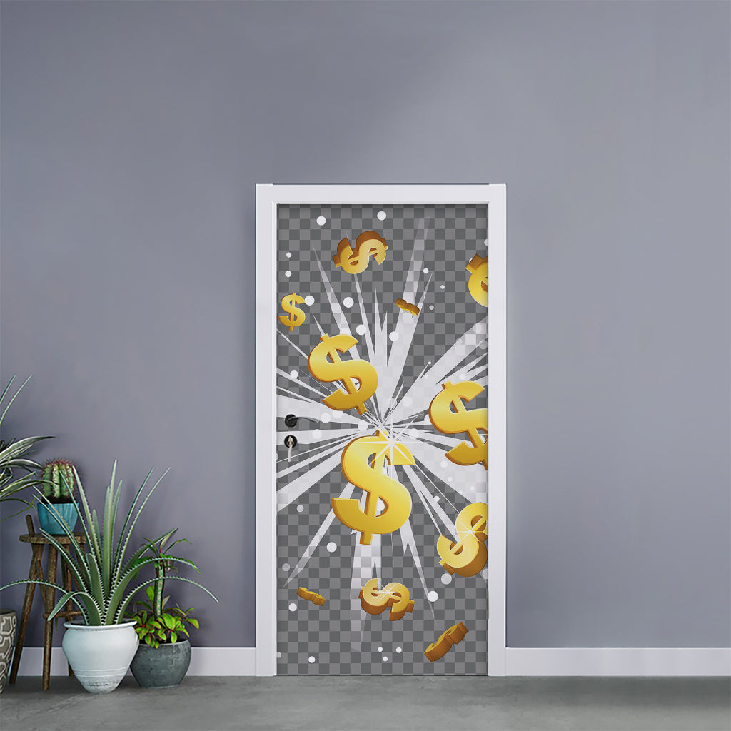 Golden Dollar Sign Explosion Print Door Sticker