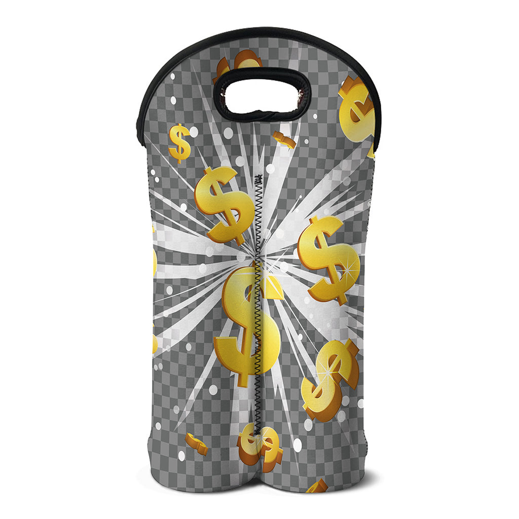 Golden Dollar Sign Explosion Print Double Neoprene Wine Tote
