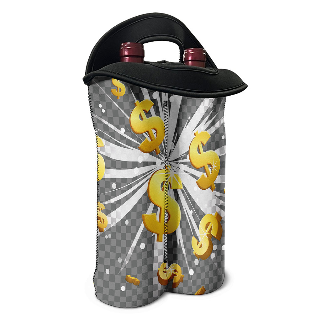 Golden Dollar Sign Explosion Print Double Neoprene Wine Tote