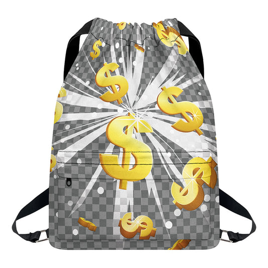 Golden Dollar Sign Explosion Print Drawstring Backpack