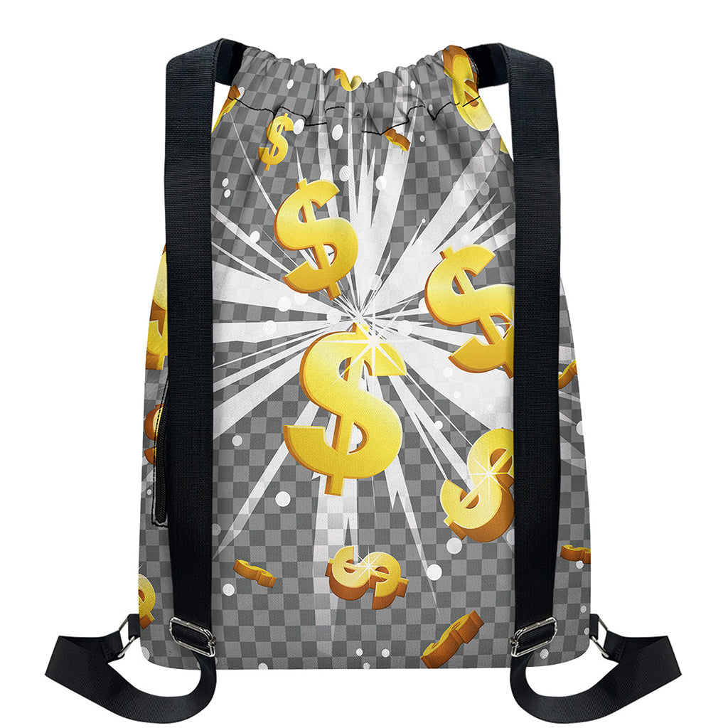 Golden Dollar Sign Explosion Print Drawstring Backpack