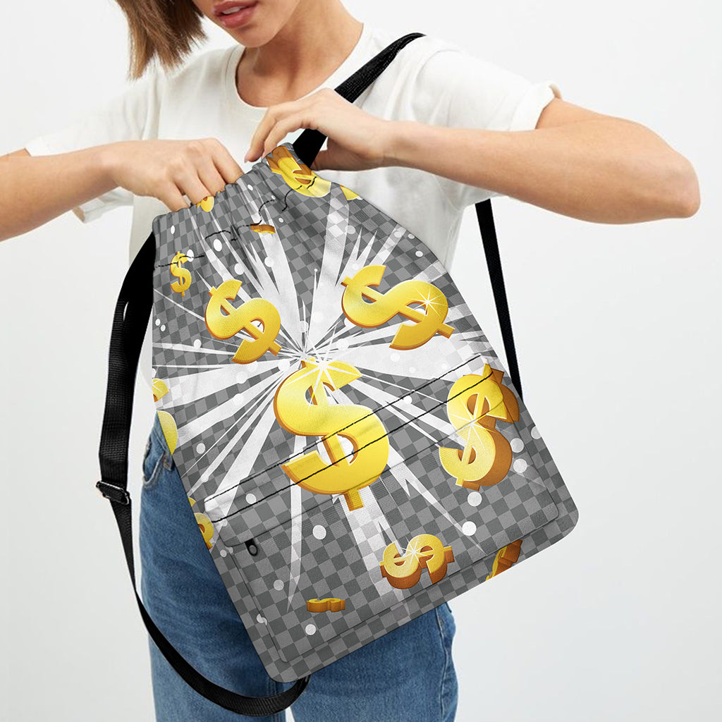 Golden Dollar Sign Explosion Print Drawstring Backpack