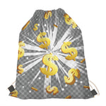 Golden Dollar Sign Explosion Print Drawstring Bag