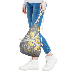 Golden Dollar Sign Explosion Print Drawstring Bag