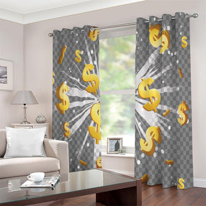 Golden Dollar Sign Explosion Print Extra Wide Grommet Curtains