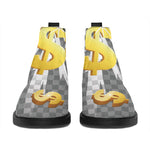 Golden Dollar Sign Explosion Print Flat Ankle Boots