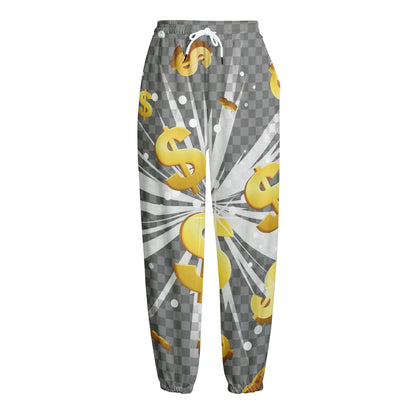 Golden Dollar Sign Explosion Print Fleece Lined Knit Pants