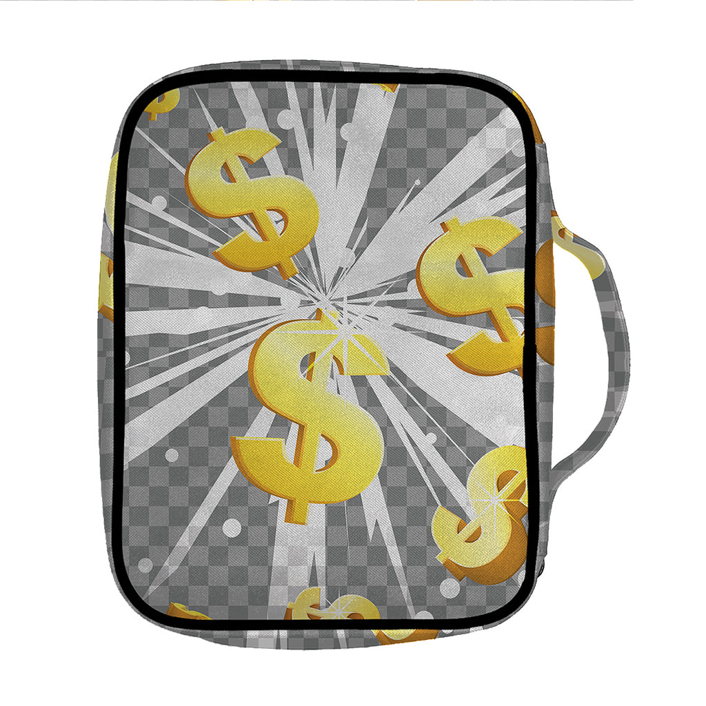Golden Dollar Sign Explosion Print Front Pocket Bible Bag