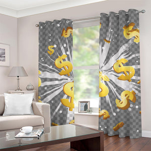 Golden Dollar Sign Explosion Print Grommet Curtains