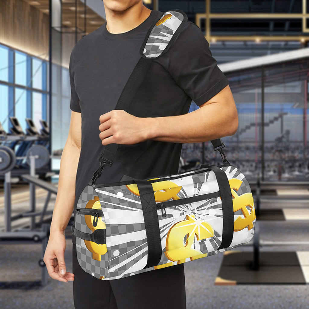 Golden Dollar Sign Explosion Print Gym Bag