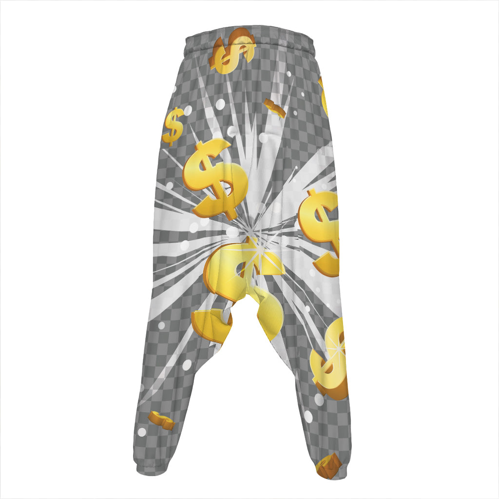 Golden Dollar Sign Explosion Print Hammer Pants