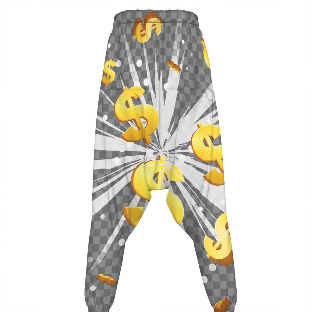 Golden Dollar Sign Explosion Print Hammer Pants