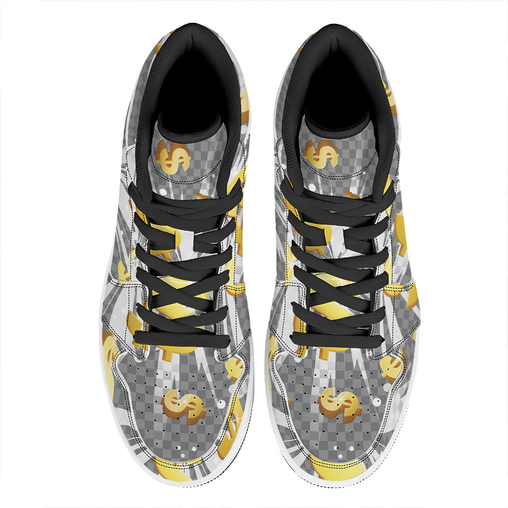 Golden Dollar Sign Explosion Print High Top Leather Sneakers