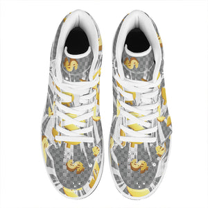 Golden Dollar Sign Explosion Print High Top Leather Sneakers