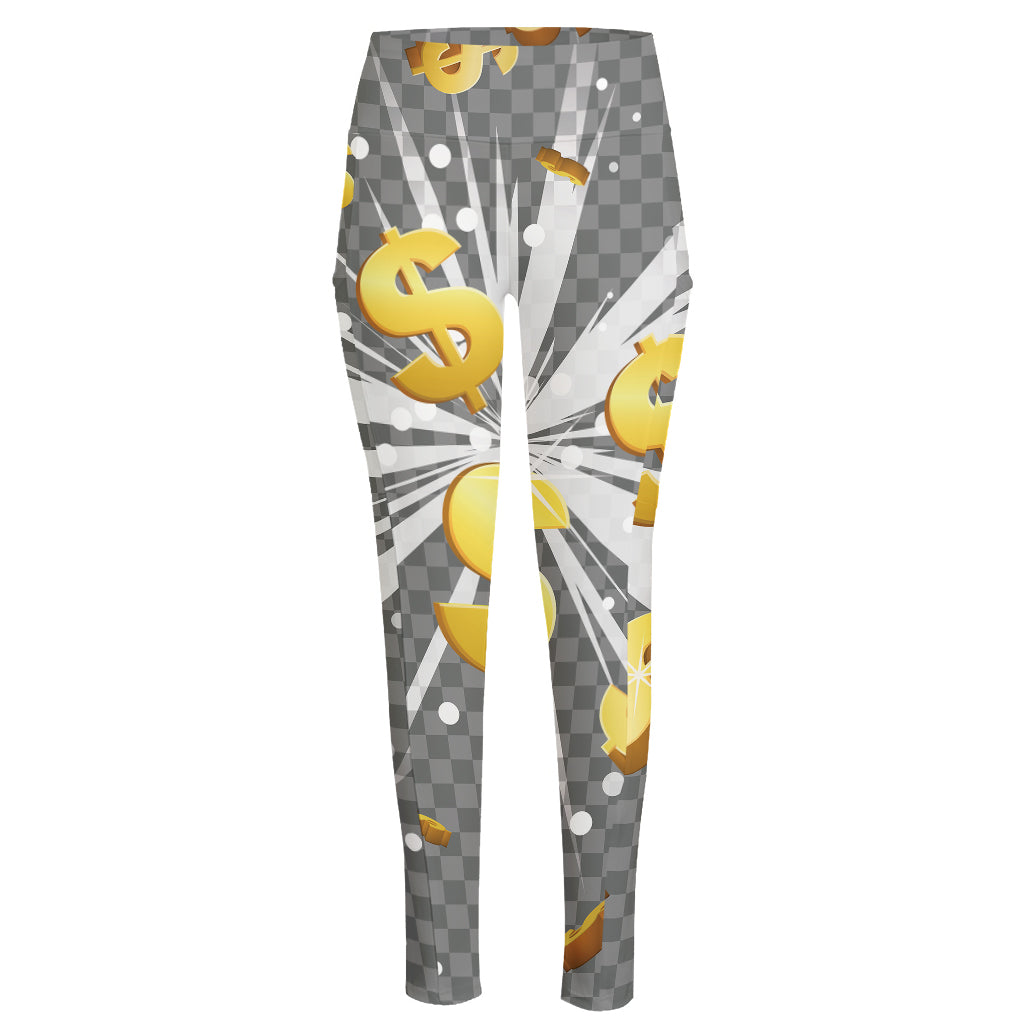 Golden Dollar Sign Explosion Print High-Waisted Pocket Leggings