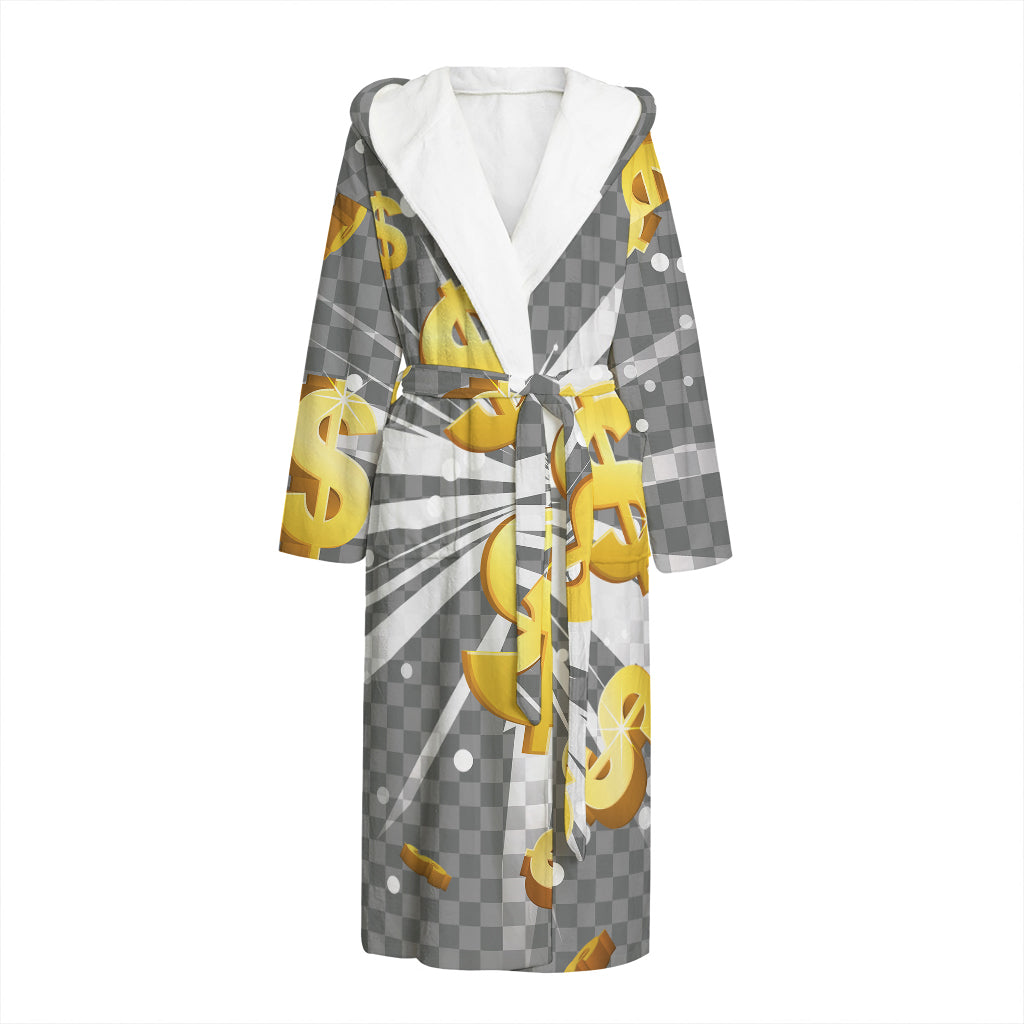 Golden Dollar Sign Explosion Print Hooded Bathrobe