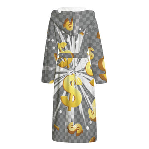 Golden Dollar Sign Explosion Print Hooded Bathrobe