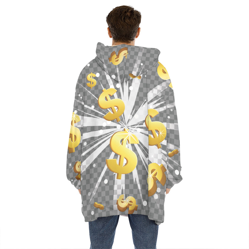 Golden Dollar Sign Explosion Print Hoodie Blanket