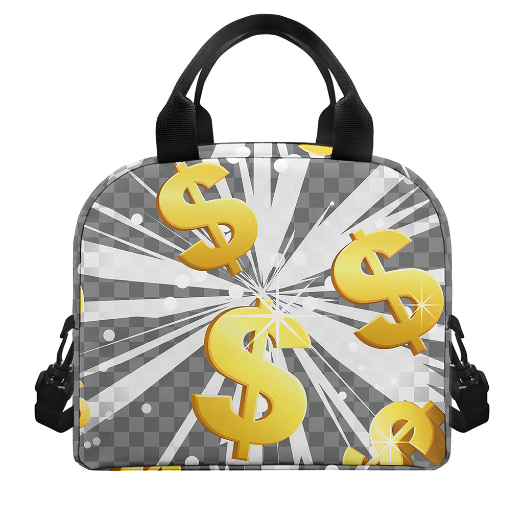 Golden Dollar Sign Explosion Print Insulated Lunch Bag