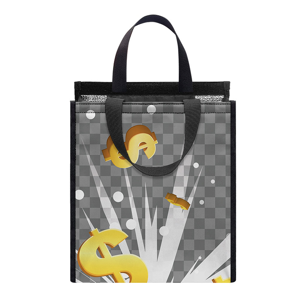 Golden Dollar Sign Explosion Print Insulated Lunch Tote