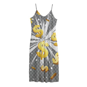 Golden Dollar Sign Explosion Print Jersey Midi Cami Dress