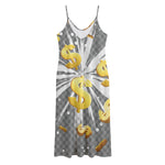 Golden Dollar Sign Explosion Print Jersey Midi Cami Dress