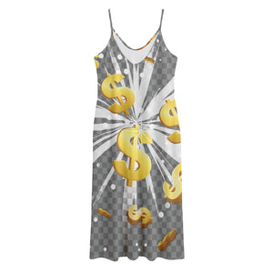 Golden Dollar Sign Explosion Print Jersey Midi Cami Dress