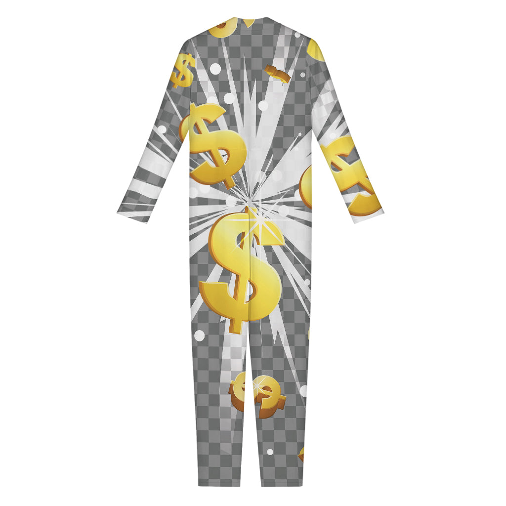 Golden Dollar Sign Explosion Print Jumpsuit