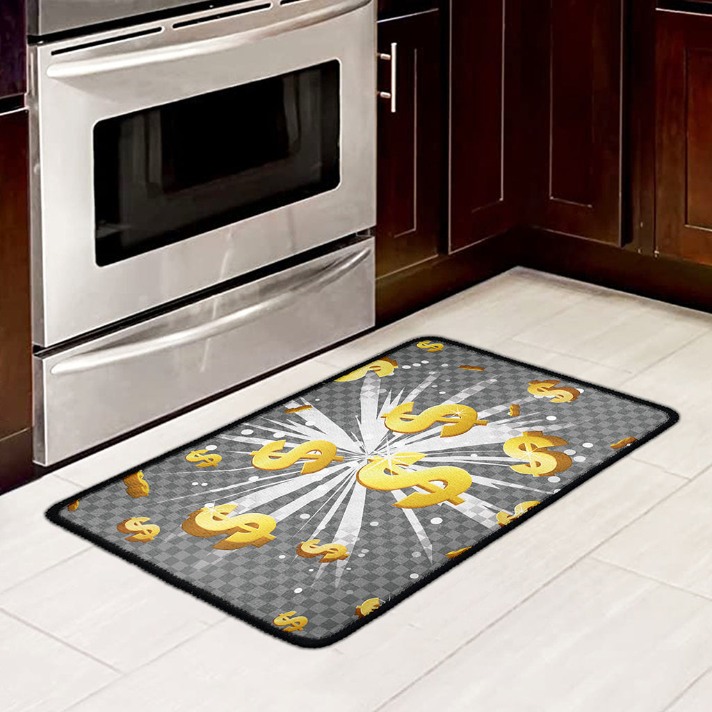 Golden Dollar Sign Explosion Print Kitchen Mat