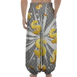 Golden Dollar Sign Explosion Print Lantern Pants