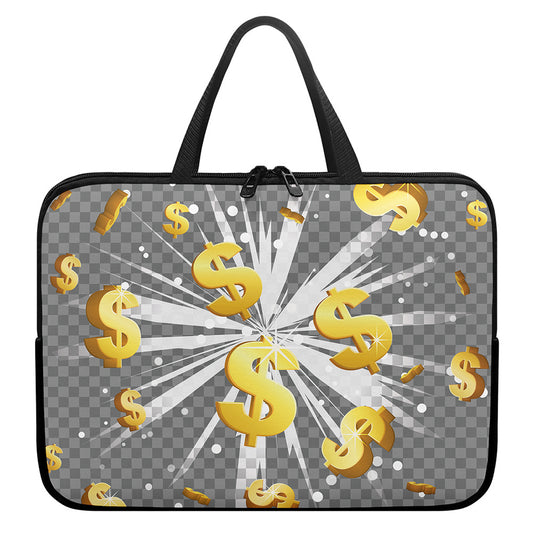 Golden Dollar Sign Explosion Print Laptop Sleeve With Handle
