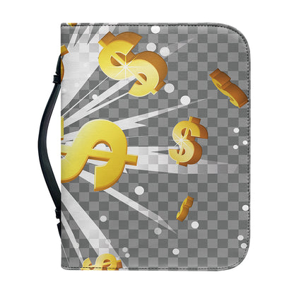 Golden Dollar Sign Explosion Print Leather Bible Cover