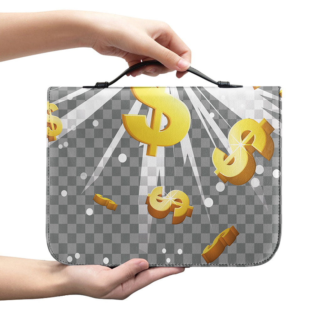 Golden Dollar Sign Explosion Print Leather Bible Cover