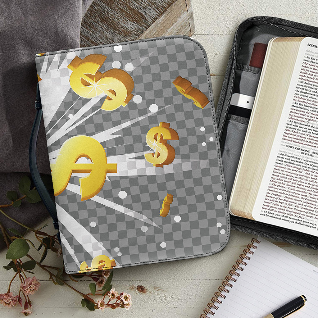 Golden Dollar Sign Explosion Print Leather Bible Cover