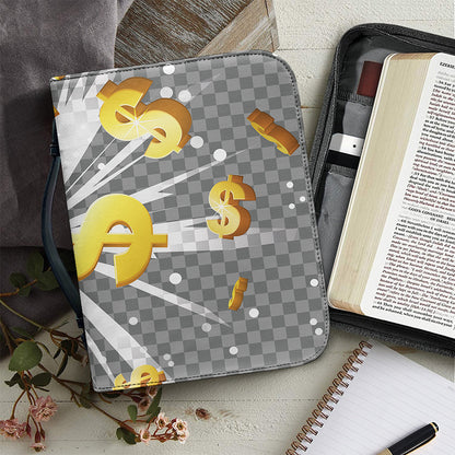 Golden Dollar Sign Explosion Print Leather Bible Cover