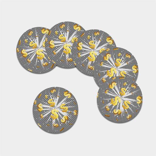 Golden Dollar Sign Explosion Print Leather Coaster Set