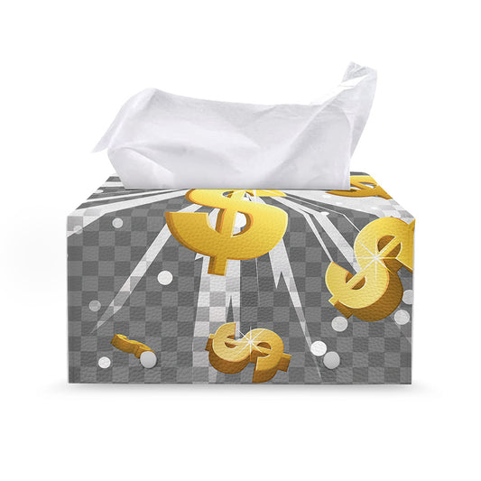 Golden Dollar Sign Explosion Print Leather Tissue Box Cover