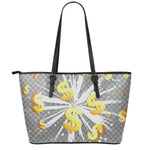 Golden Dollar Sign Explosion Print Leather Tote Bag