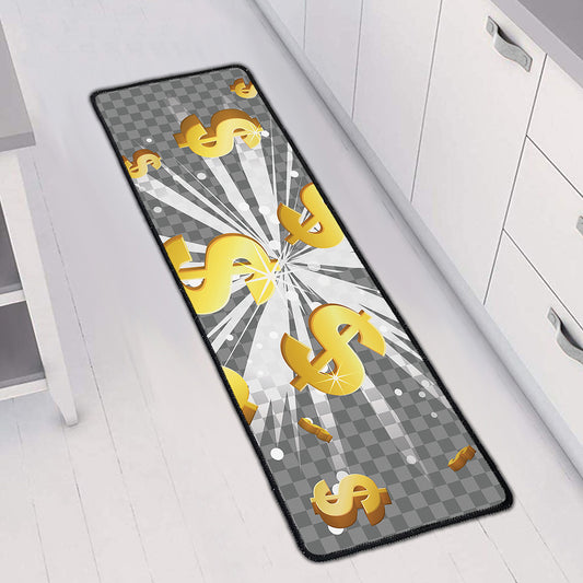 Golden Dollar Sign Explosion Print Long Kitchen Mat